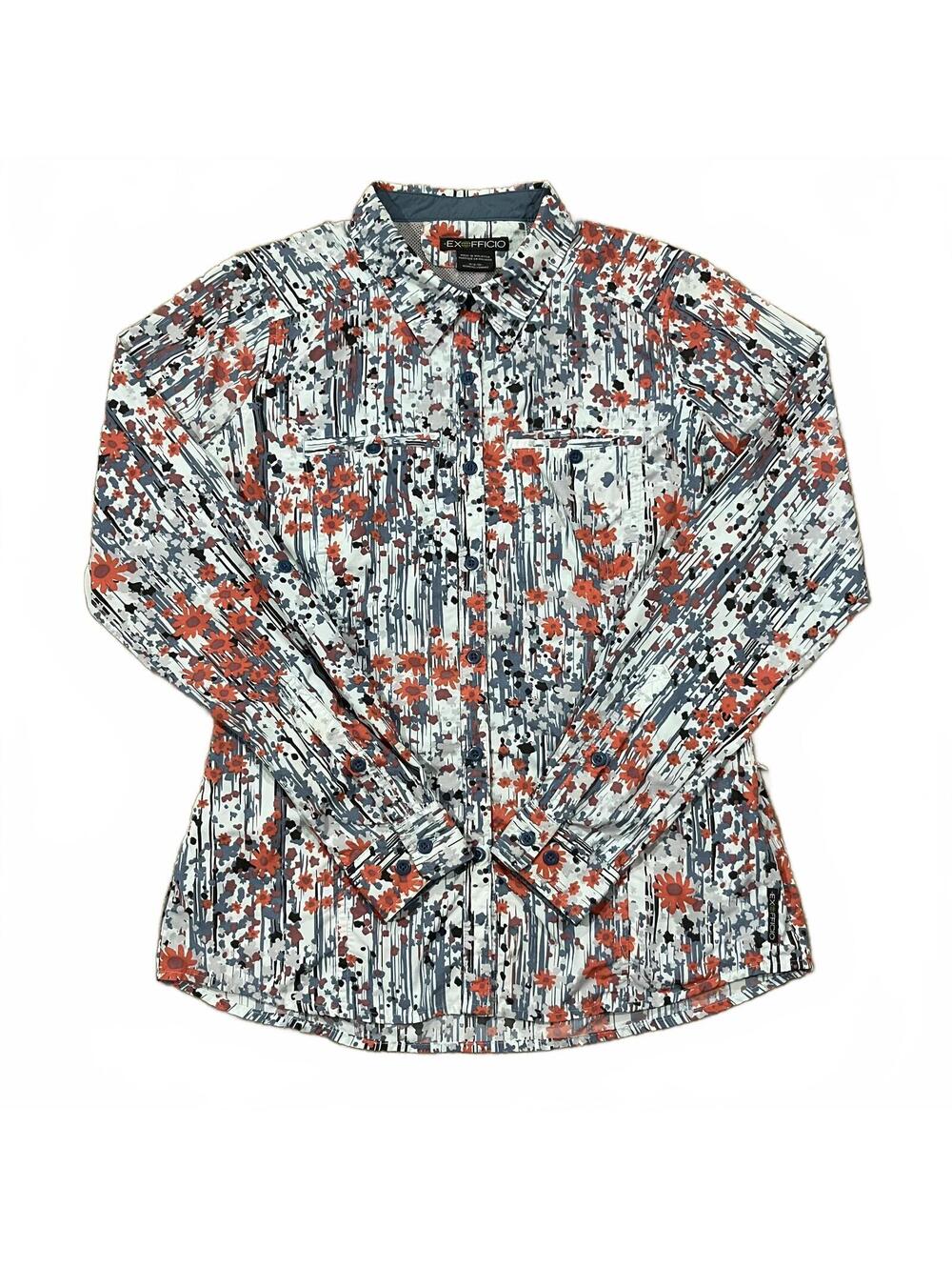 Exofficio Womens Floral Printed Long Sleeve Outdoors Hiking Shirt Size Medium
